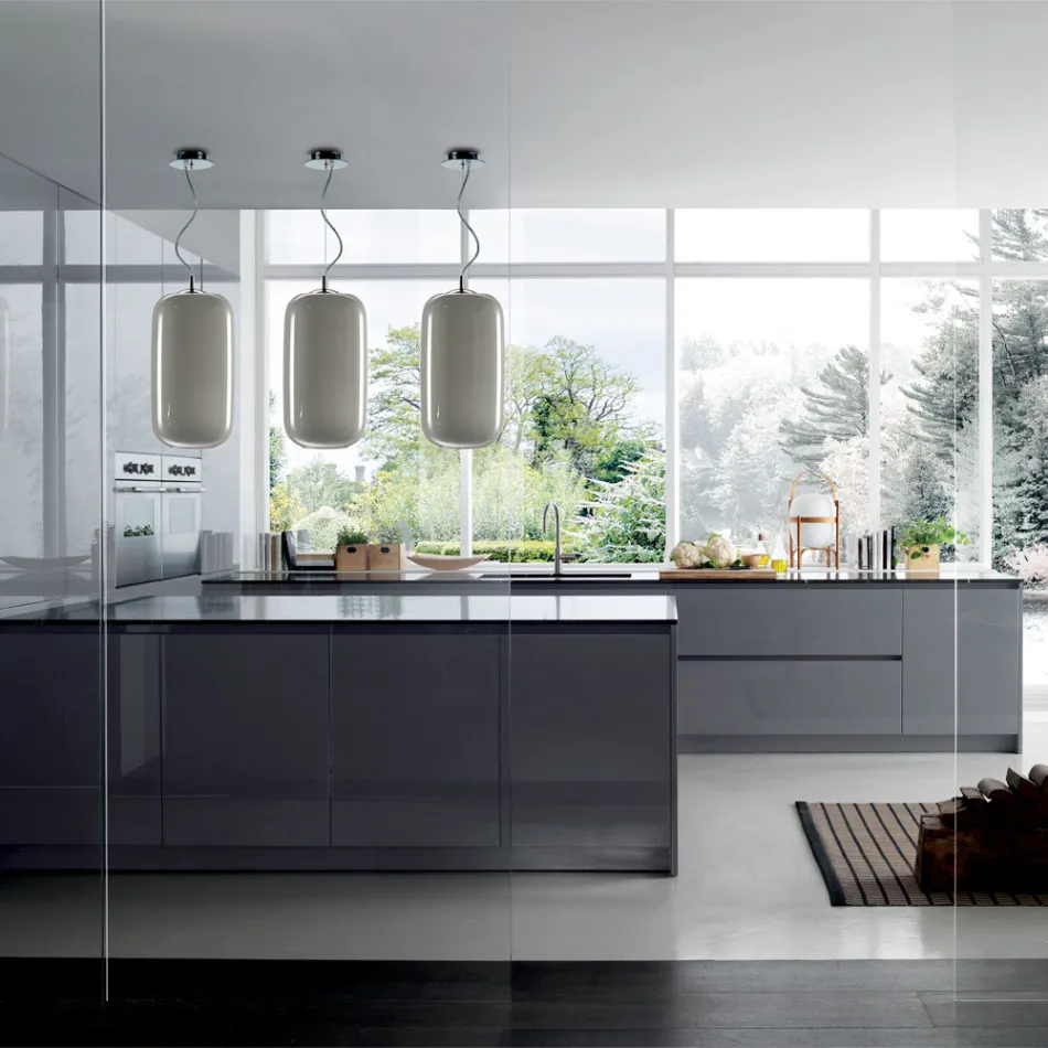 Håndblæst glasophængslampe lavet i Venedig - bambus Viadurini