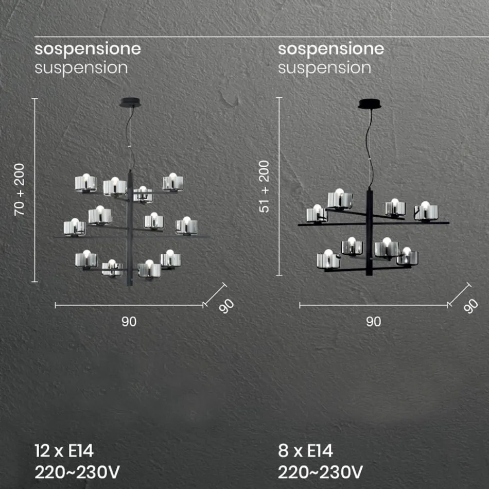 Ophængslampe i blæst glas med metalstruktur - Angelic Viadurini