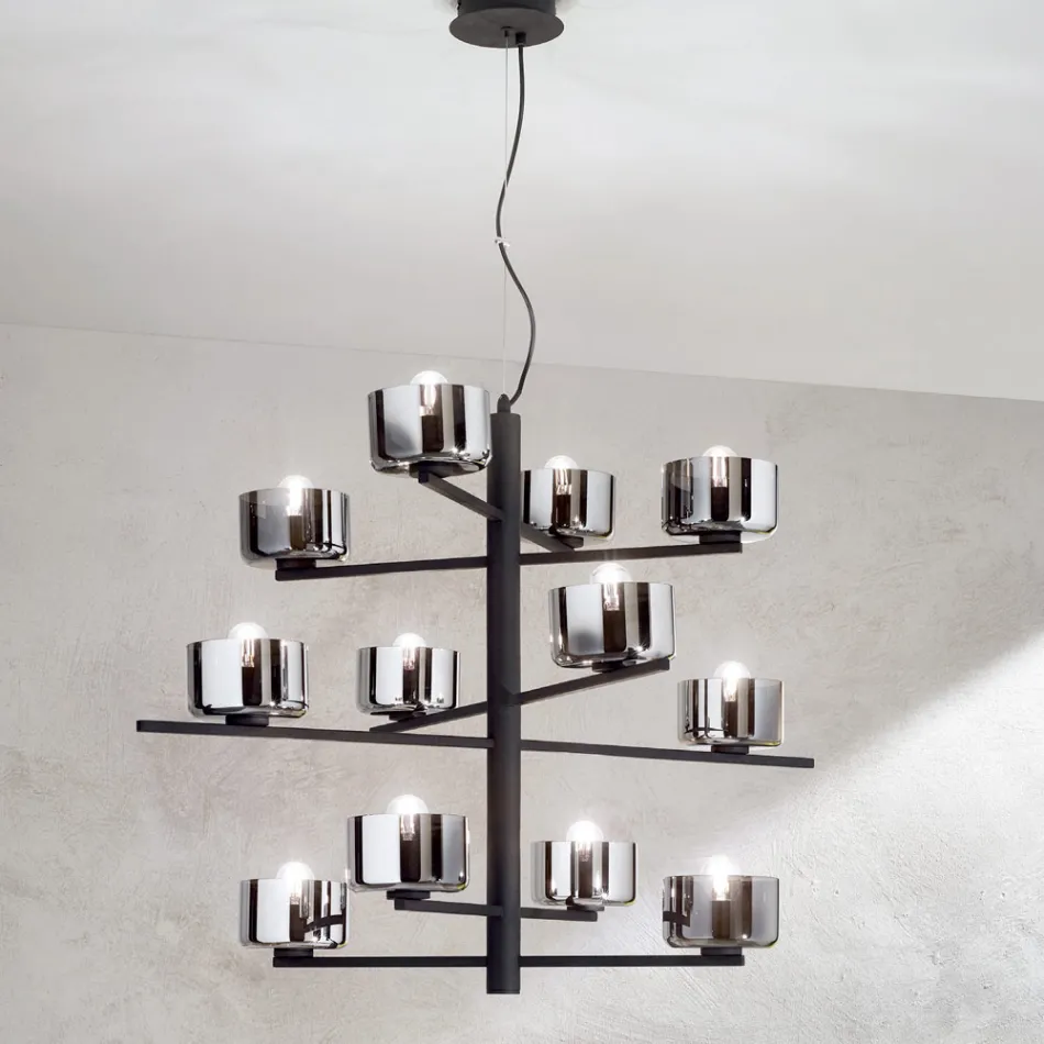 Ophængslampe i blæst glas med metalstruktur - Angelic Viadurini