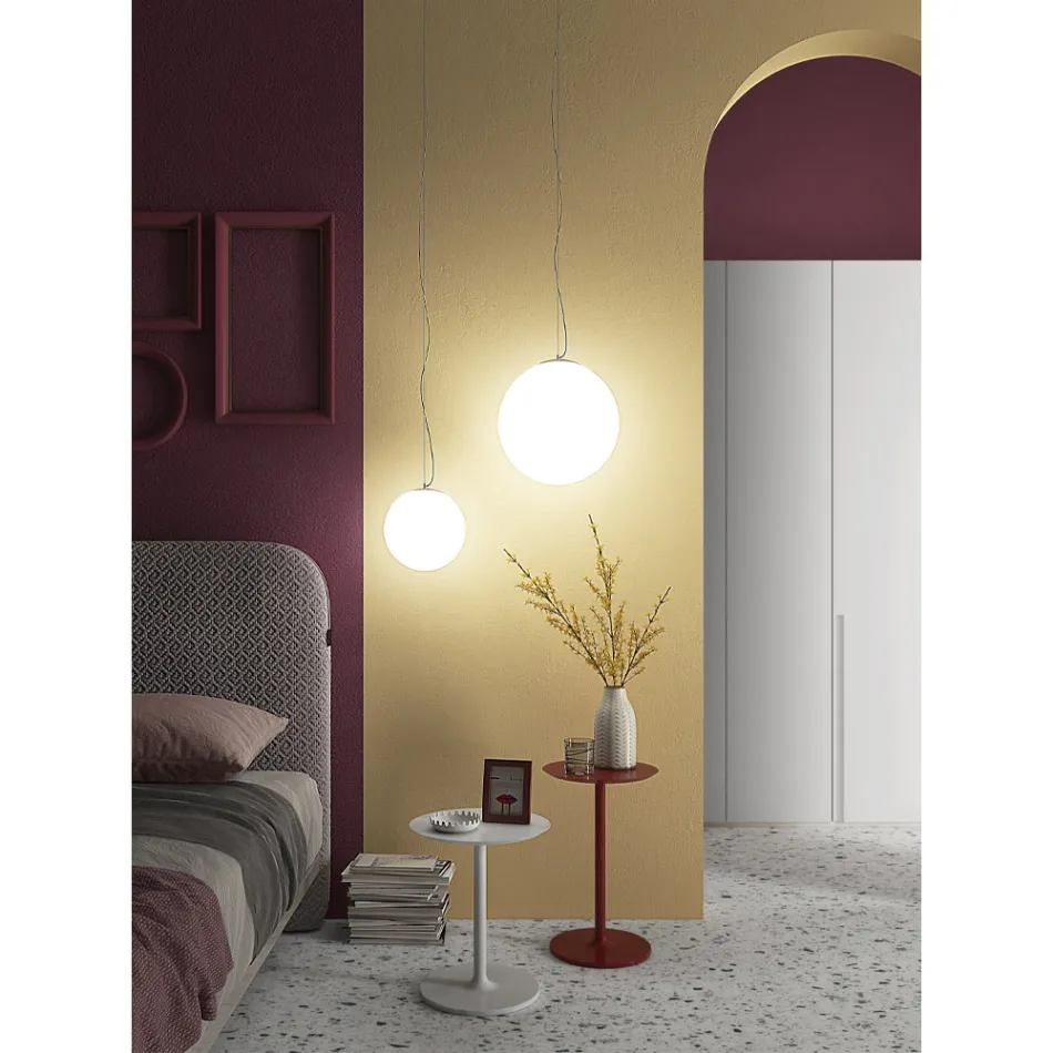 Håndblæst hvid venetiansk glasophængslampe - Måne Viadurini