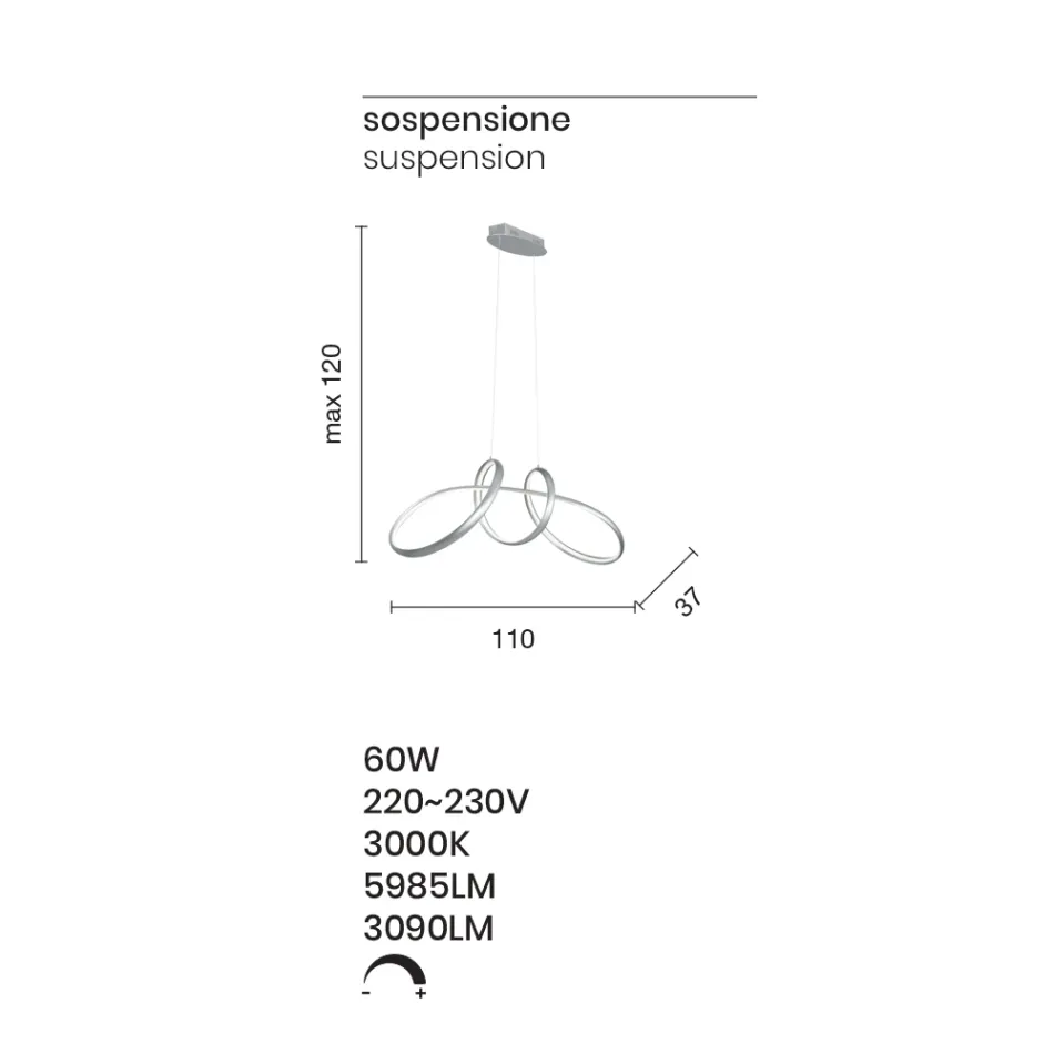 Led pendel i sølvmetal, 2 størrelser moderne design - Lumino Viadurini