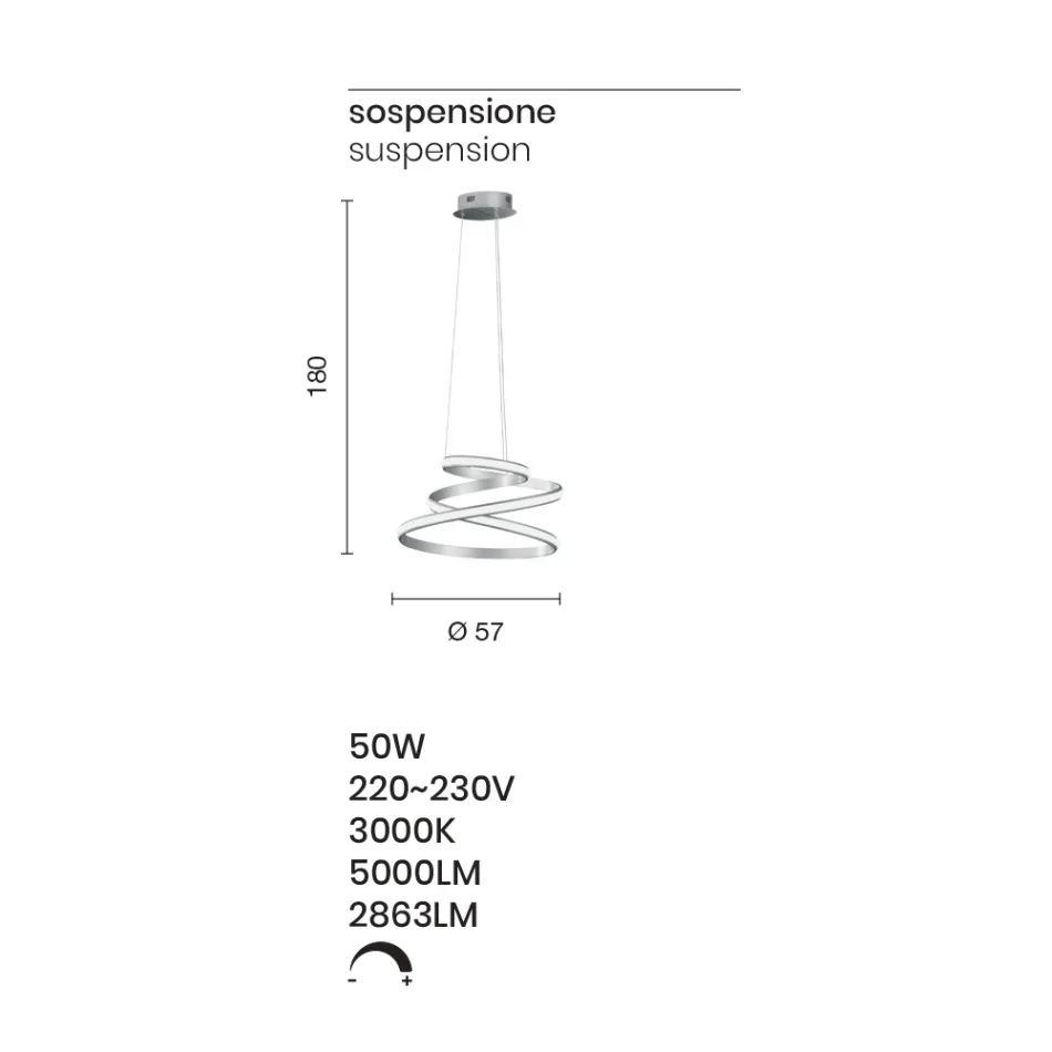 LED-ophængslampe i hvid eller sølvmalet metal - Rivolta Viadurini