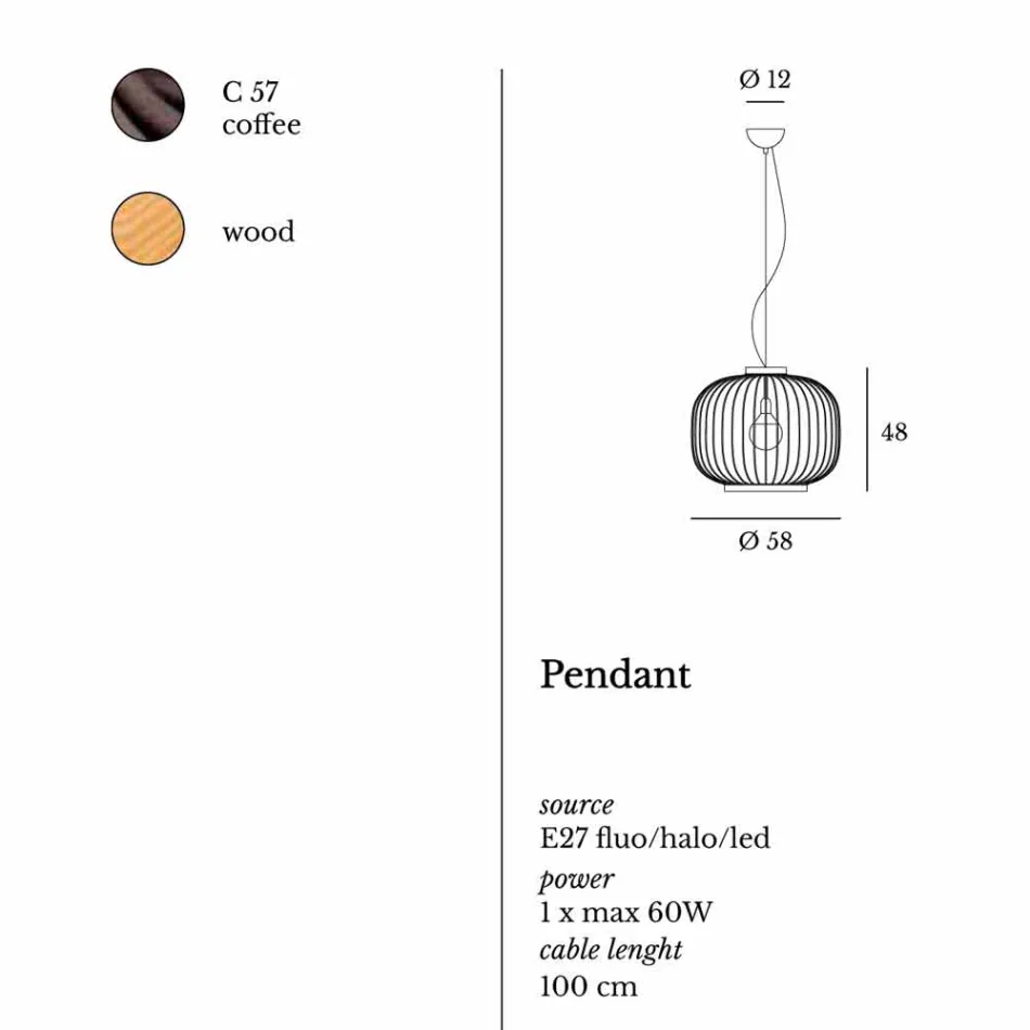 Moderne pendel Stål Ø58xh.48xL.cavo100 cm Jana Viadurini