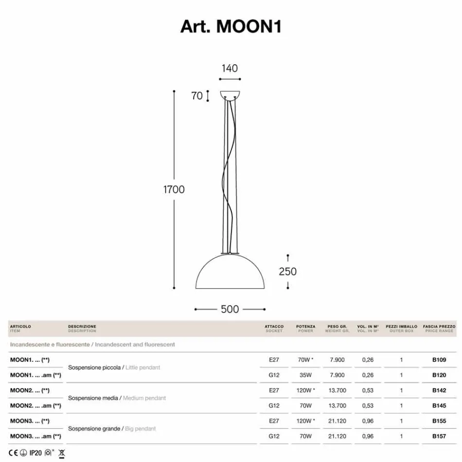 Lampe lille suspension i Moonlight Steel Viadurini