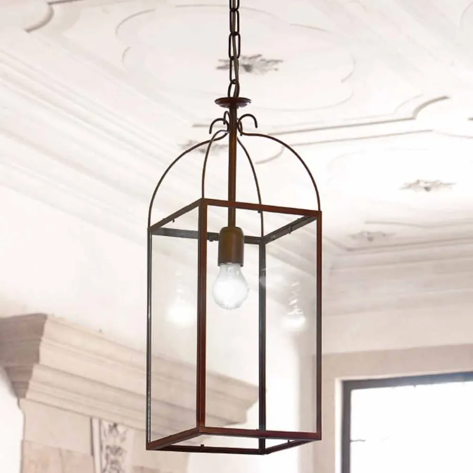 firkantet pendel 1 messing lys og Aida glas Viadurini