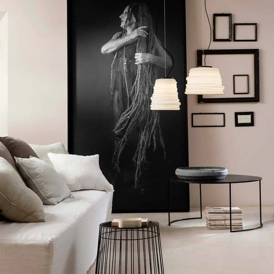 Ophængslampe i hvidt satinglas 3 dimensioner - blød Viadurini