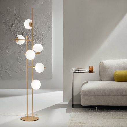 Gulvlampe med LED i guldmalet metal og blæst glas - Ailanto Viadurini