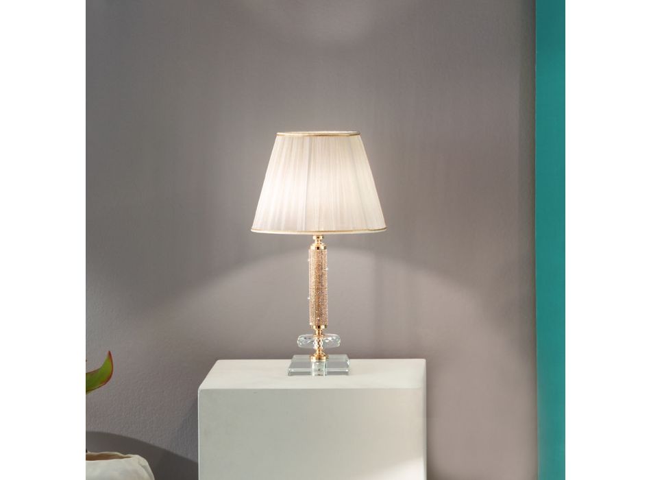 Klassisk støttelampe i guldmetal, krystal og lampeskærm - Similo Viadurini