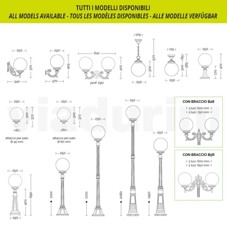 Udendørslampe i hvid aluminium med opal akrylkugle - Trovabianco Viadurini