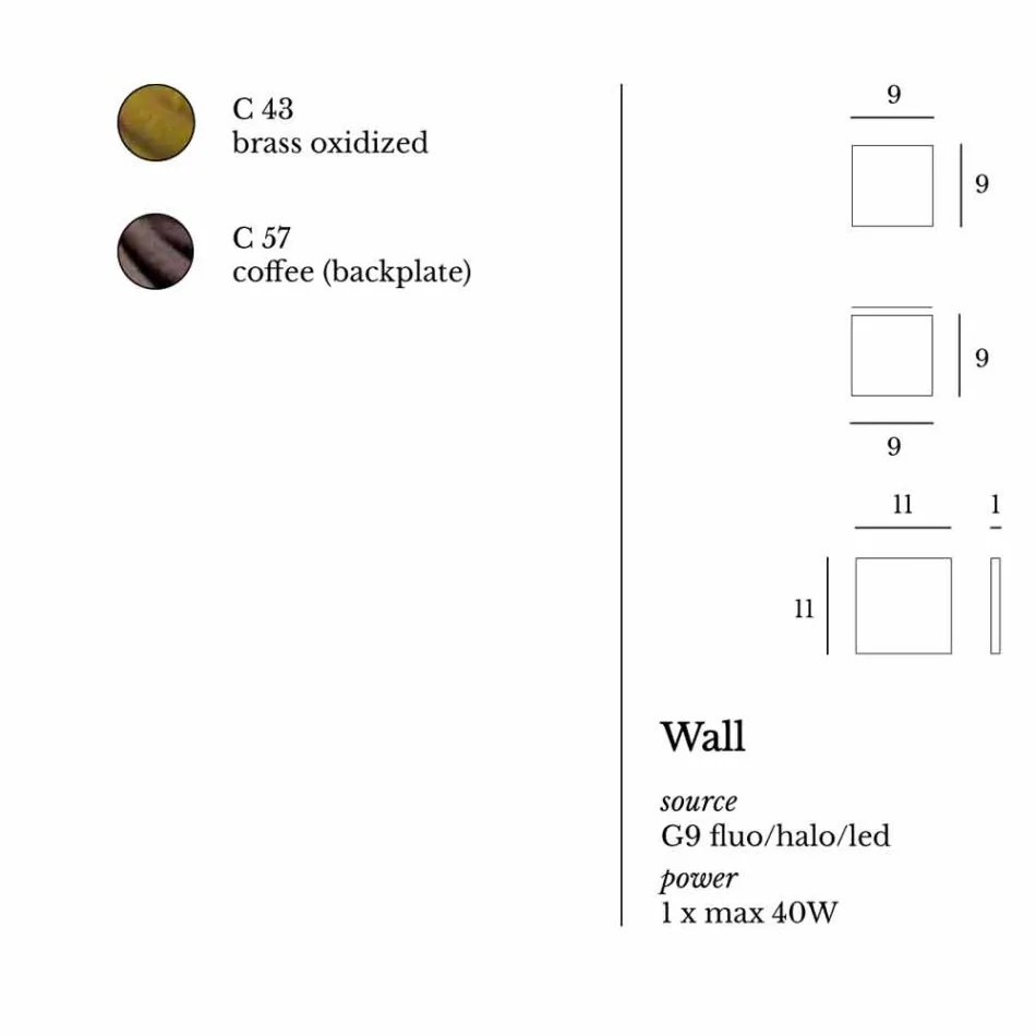 Lampe design væg i messing og stål Ø11xh.11xsp.10 cm Venus Viadurini
