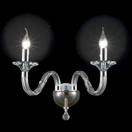 Væglampe i to glas lys og cristallo Ivy, lavet i Italien Viadurini