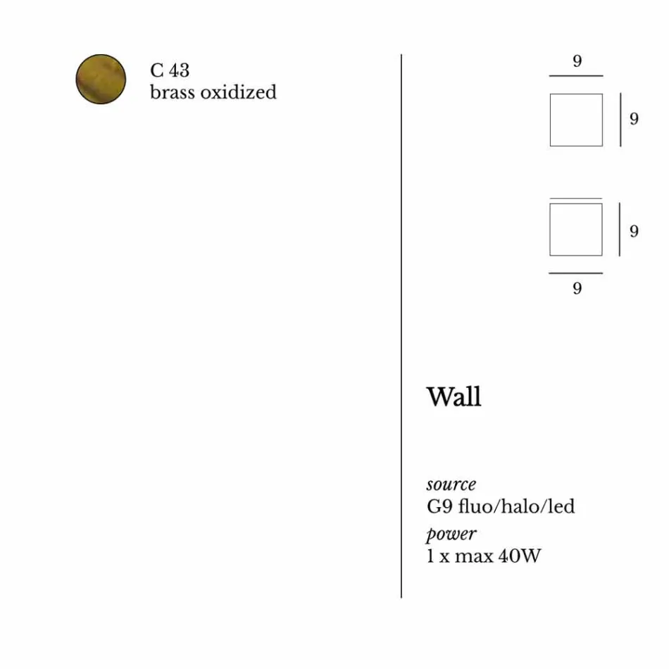 Væglampe i moderne design Messing Ø9xh.9xsp.9 cm Venus Viadurini