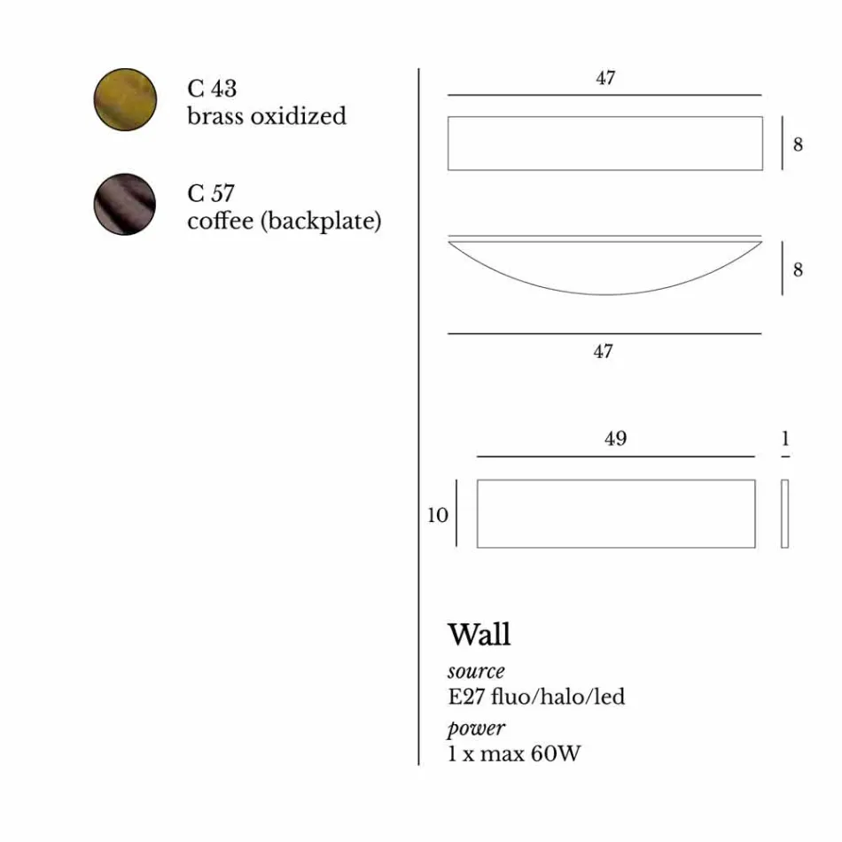 Væglampe i messing og rustfrit Ø49xh.10xsp.9 cm Blandine Viadurini