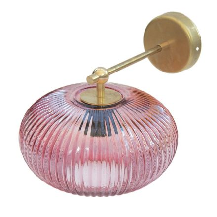 LED væglampe i messing og lyserødt glas Vintage Made in Italy - Zelo Viadurini