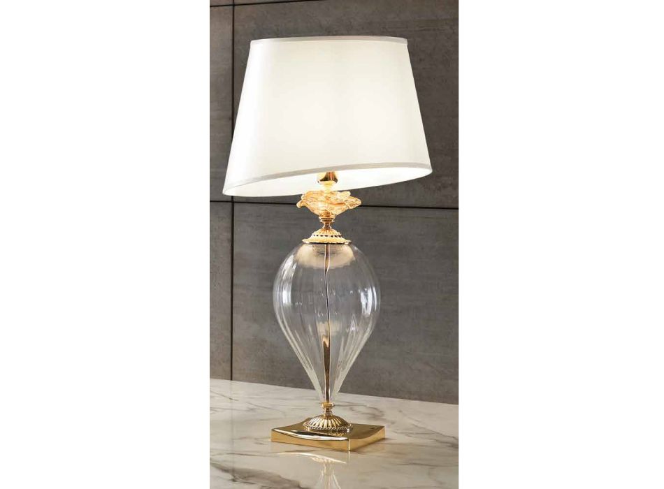 Klassisk Artisan Glas Bordlampe og Luksus Lampeskærm - Flandern Viadurini