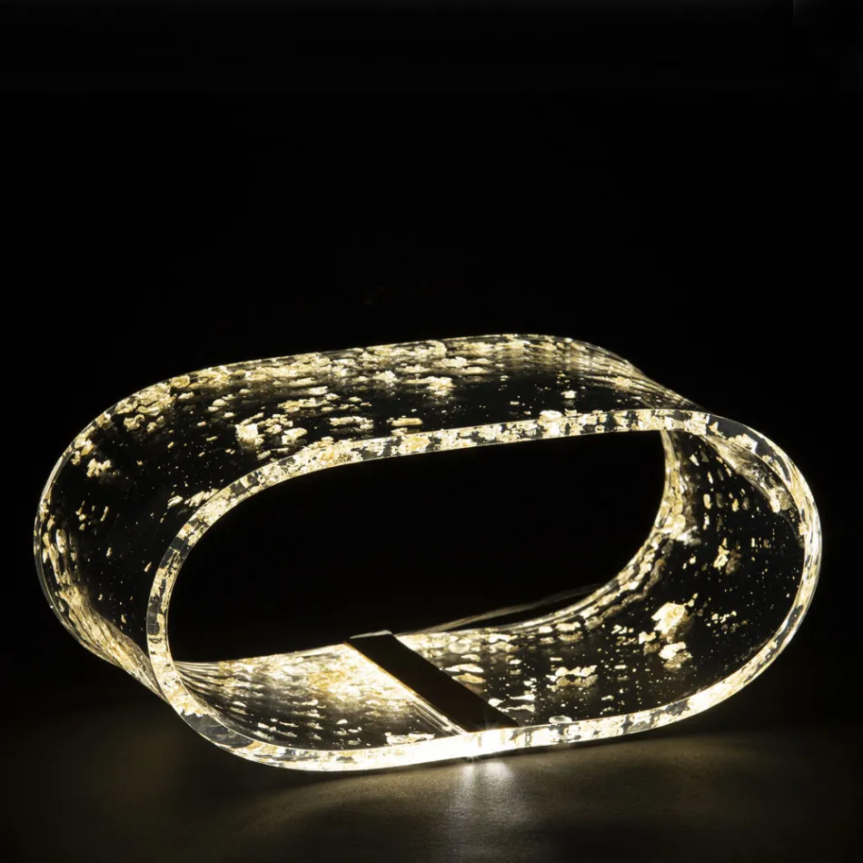 Akryl krystal bordlampe og guld, sølv eller kobber blade - Gnassi Viadurini