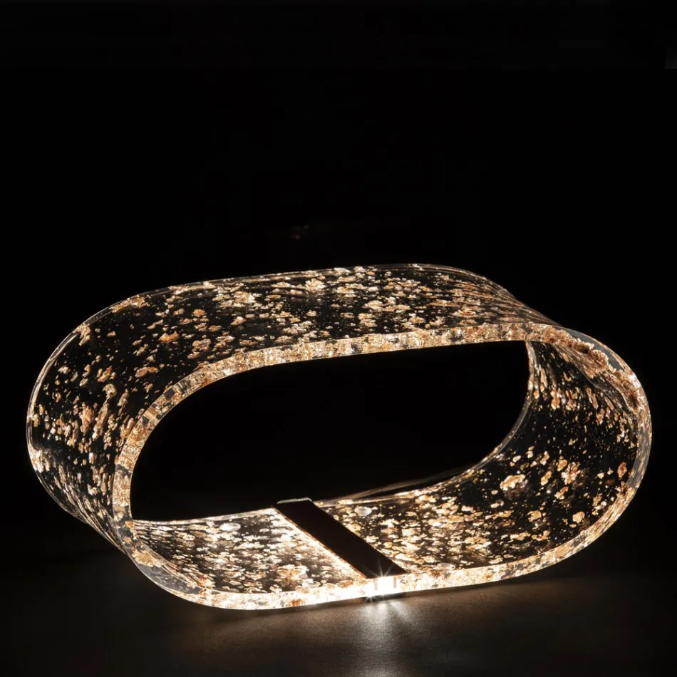 Akryl krystal bordlampe og guld, sølv eller kobber blade - Gnassi Viadurini