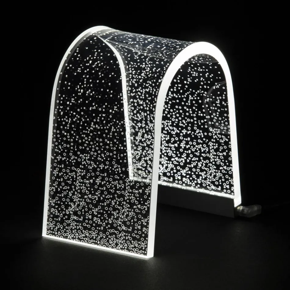 Transparent akrylkrystal bordlampe med indgraveret dekoration - Bertella Viadurini