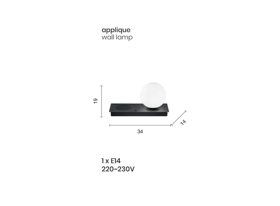 Design bordlampe i blæst glas og hvid eller sort metal - Bersa Viadurini