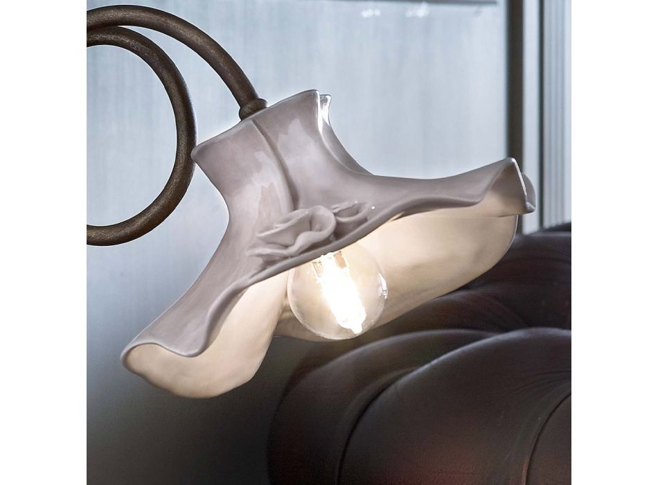 Håndlavet bordlampe i blank keramisk design med roser - Lecco Viadurini