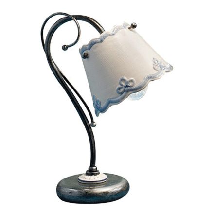 Bordlampe jern og keramik håndmalet broderieffekt - Ravenna Viadurini