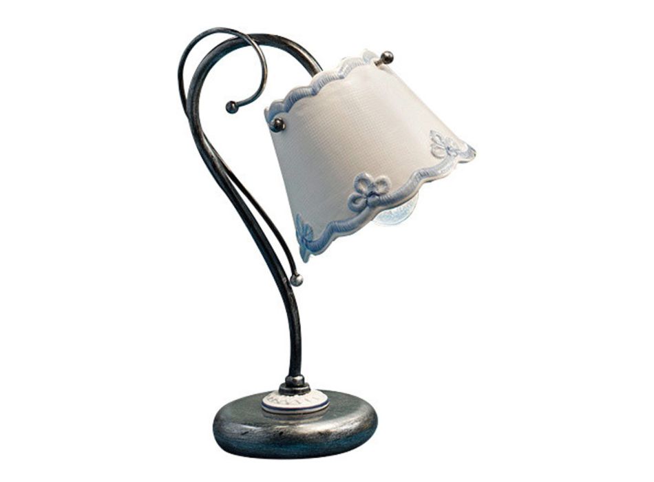 Bordlampe jern og keramik håndmalet broderieffekt - Ravenna Viadurini