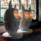 Bordlampe i mat hvid keramik 2 lys moderne design ugle - ugle Viadurini