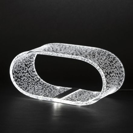 Bordlampe i akryl krystal og lasergraveret dekoration - Gnassi Viadurini