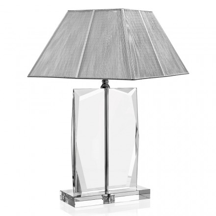 Krystal bordlampe og luksus sølv firkantet lampeskærm - Clezia Viadurini