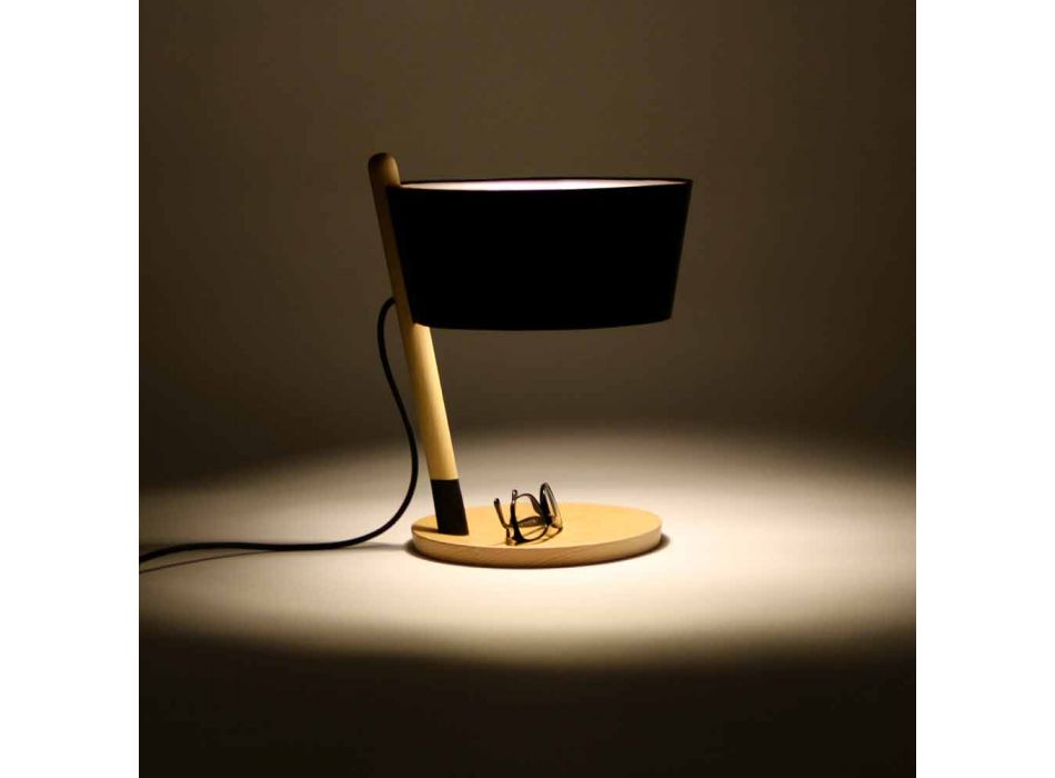 Bordlampe i bøg med detaljer i metal og vegansk læder - Avetta Viadurini