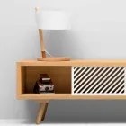 Bordlampe i bøg med detaljer i metal og vegansk læder - Avetta Viadurini