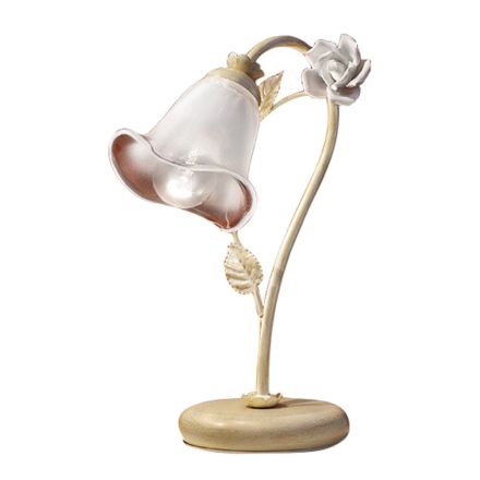 Bordlampe i jern og glas med rose af keramisk dekoration - Siena Viadurini