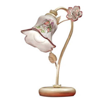 Bordlampe i metal og hånddekoreret keramik med rose - Pisa Viadurini