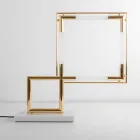 Bordlampe i messing og harpiks med marmor base lavet i Italien - Quizza Viadurini