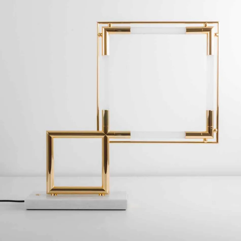 Bordlampe i messing og harpiks med marmor base lavet i Italien - Quizza Viadurini