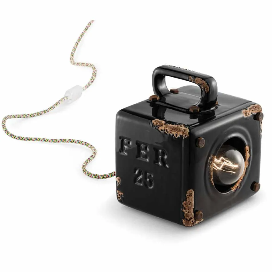 Industriel stil bordlampe i keramik og jern Valerie Viadurini