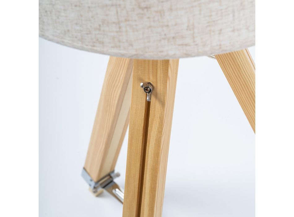 Gulvlampe med 3-fodet træfod og canvas lampeskærm - Evette Viadurini