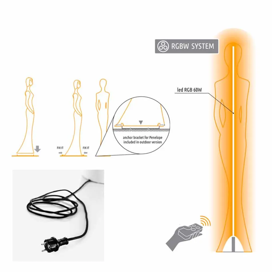 Havegulvlampe med RGBW LED-lysstatue Design - Penelope af Myyour Viadurini