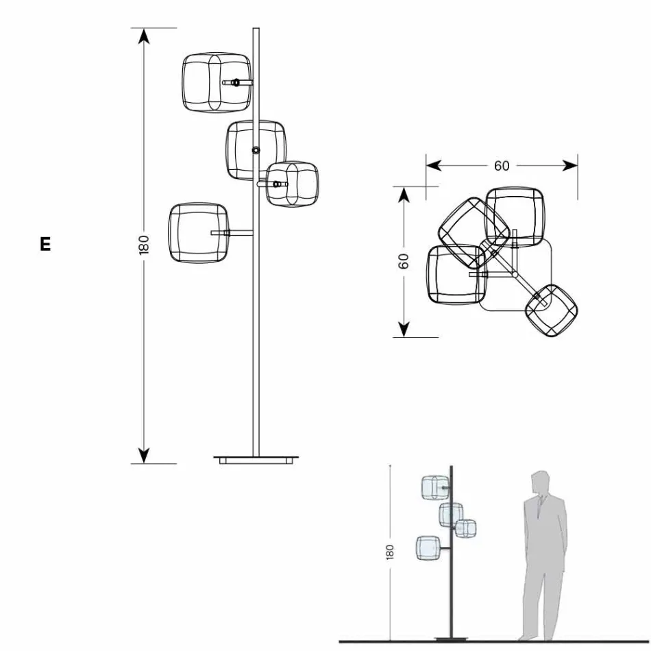 Design gulvlampe med skinnende metalstruktur fremstillet i Italien - Donatina Viadurini