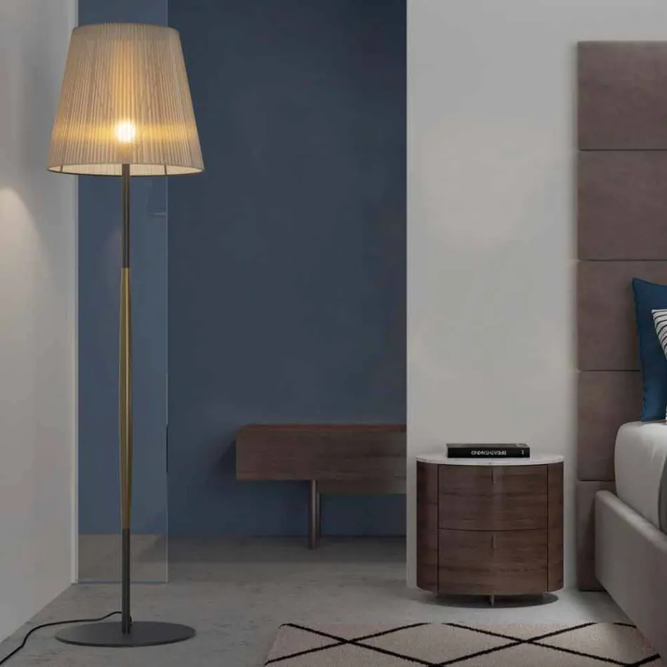 Design gulvlampe i metal, træ og organza fremstillet i Italien - bom Viadurini