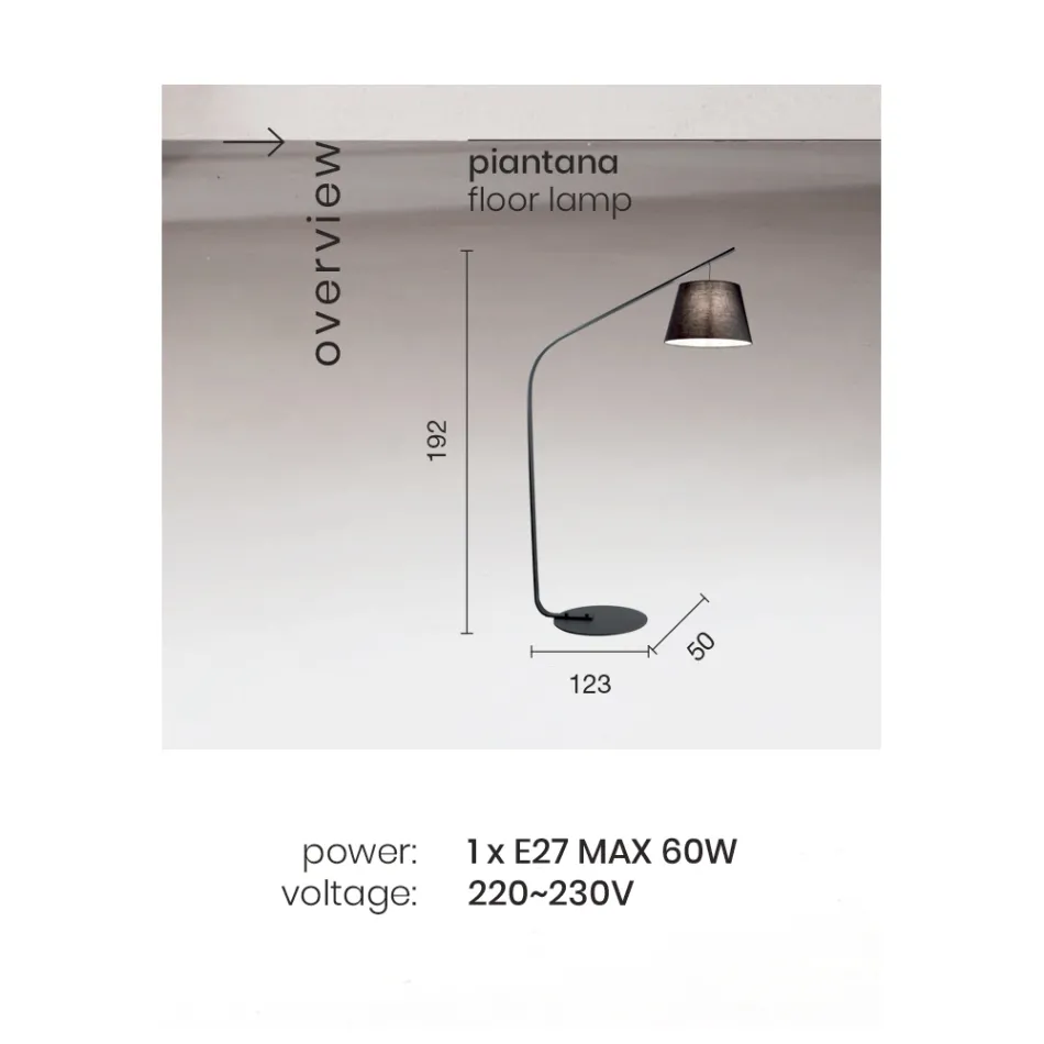 Metalgulvlampe med stofbeklædt lampeskærm - Rivella Viadurini