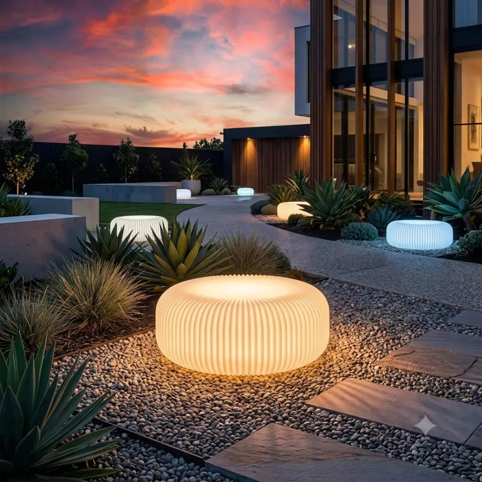 Udendørs gulvlampe i alabasterpolyethylen, fremstillet i Italien - Disco Viadurini
