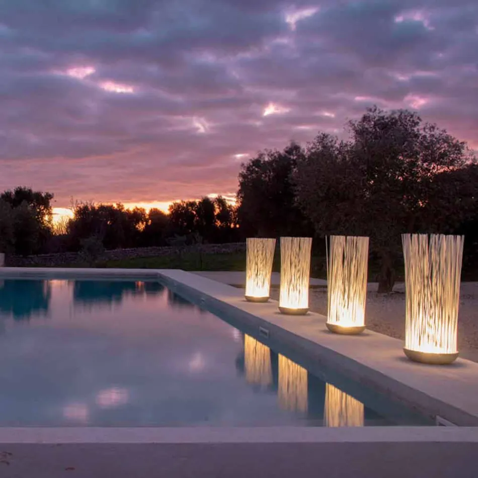 Led gulvlampe i grå technopolymer og hvide pvc-stænger - berøring Viadurini