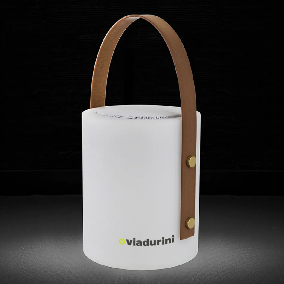 Bærbar udendørs designlampe med flerfarvede lysdioder, Bluetooth-højttaler og fjernbetjening (IP44) Viadurini