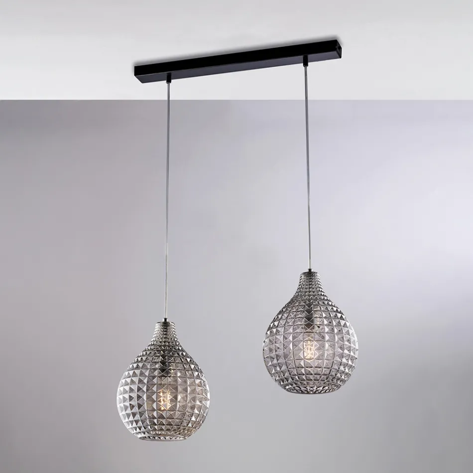 Atlas Glas Metal Design Lampe med Krystalvedhæng Viadurini
