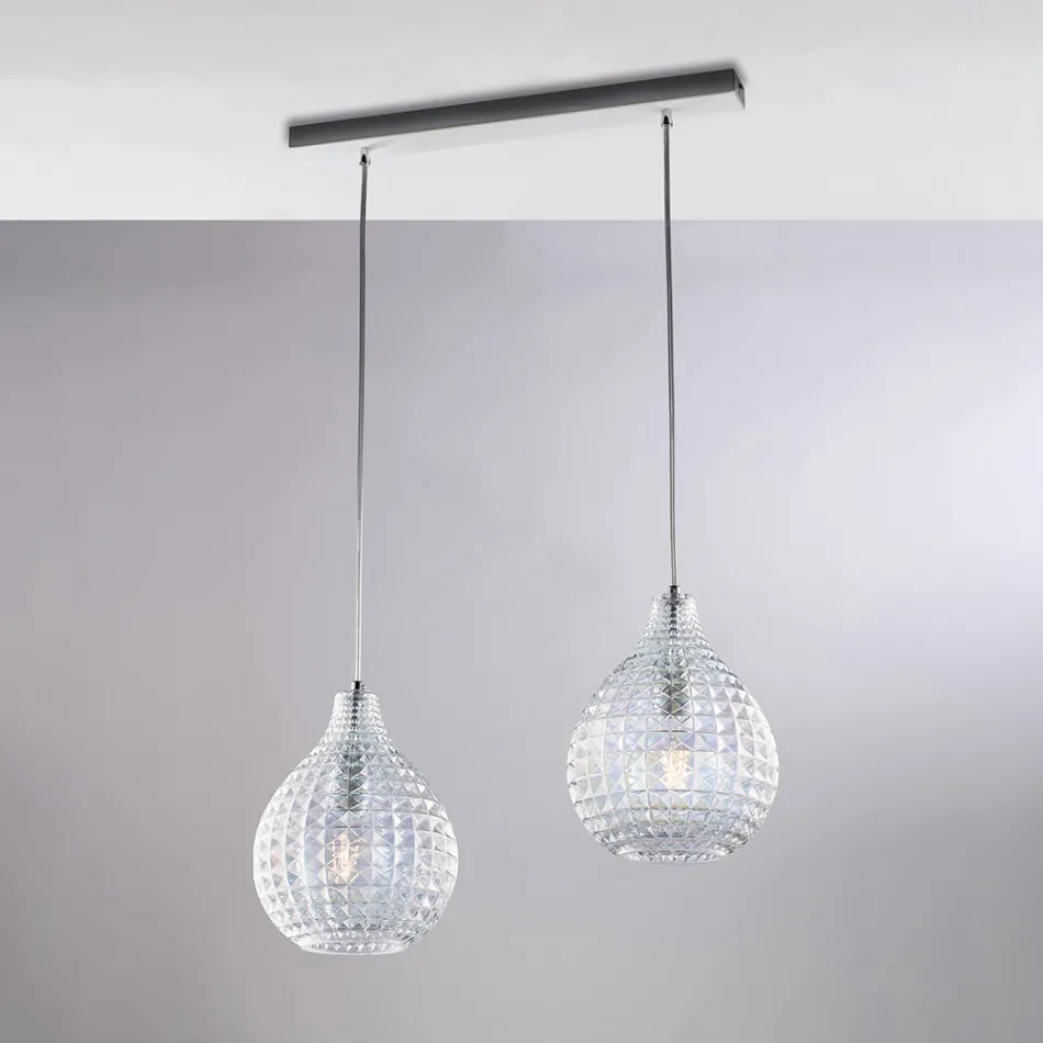 Atlas Glas Metal Design Lampe med Krystalvedhæng Viadurini