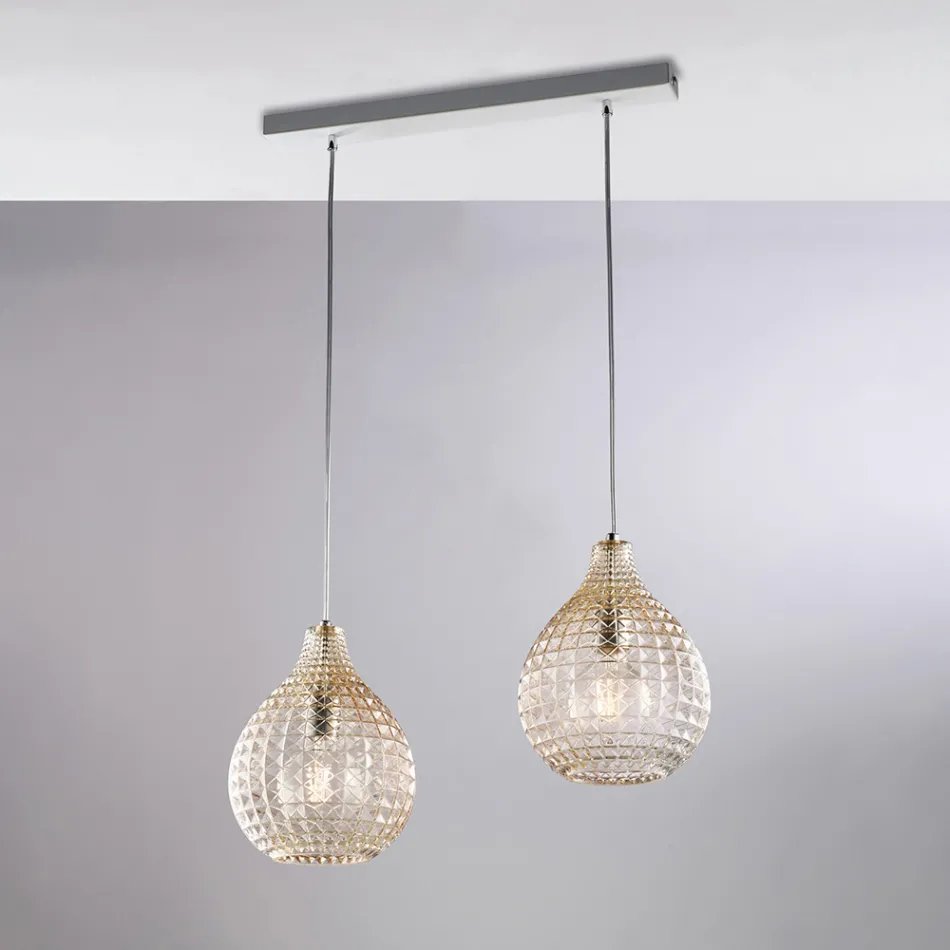 Atlas Glas Metal Design Lampe med Krystalvedhæng Viadurini