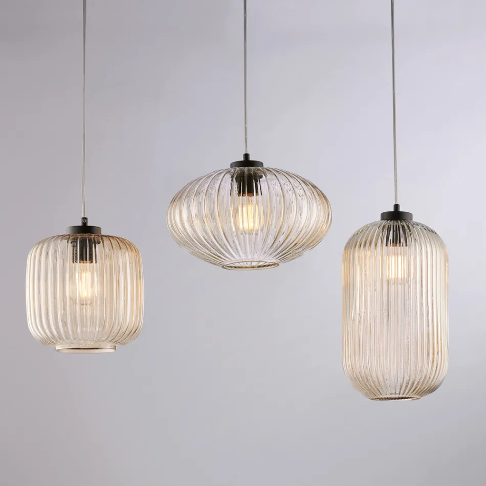 3-lys sort glas metal designlampe til - Tucana Viadurini