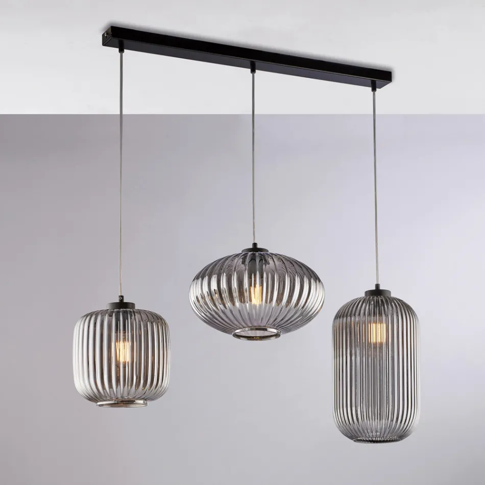 3-lys sort glas metal designlampe til - Tucana Viadurini