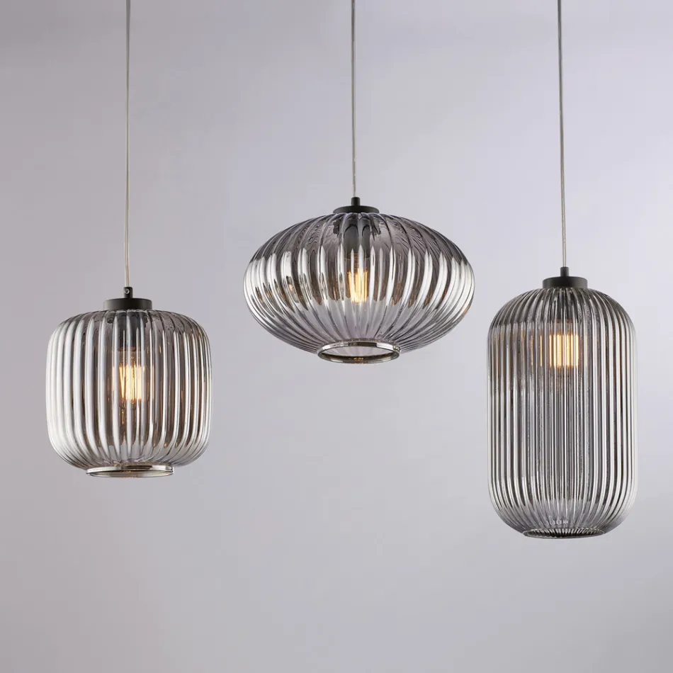 3-lys sort glas metal designlampe til - Tucana Viadurini